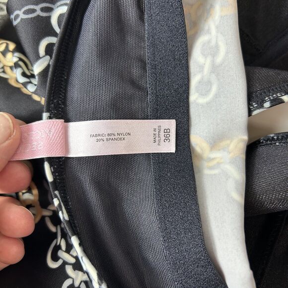 Victoria's Secret Black Silver Gold Chain Print Pushup Halter Tankini Sz 36B - Picture 11 of 12
